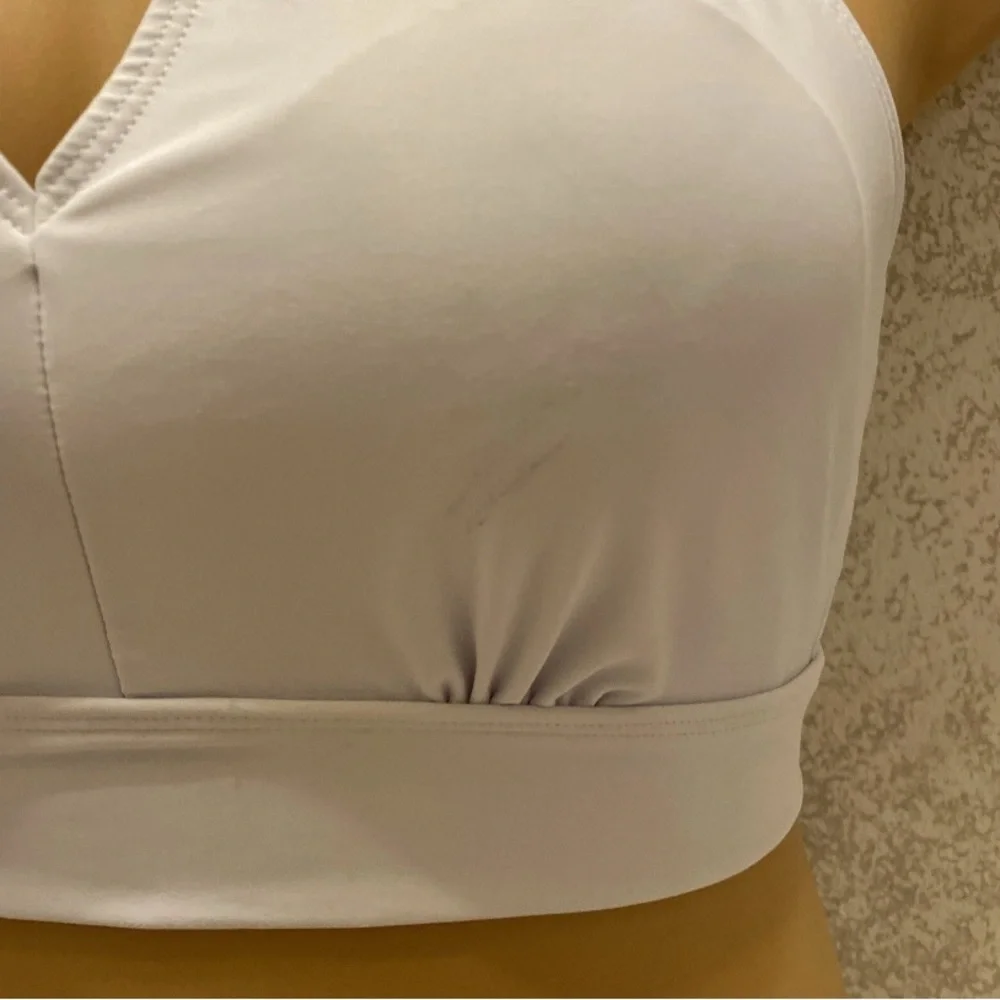SHEIN Elegant White Keyhole Bikini Top With Lace Straps